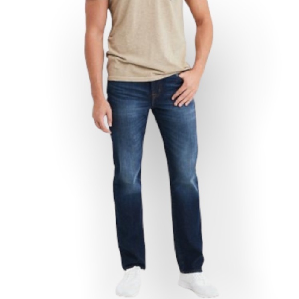 American Eagle 30 x 28 Original Straight Dark Wash Men’s Jeans, AEO, Whiskered